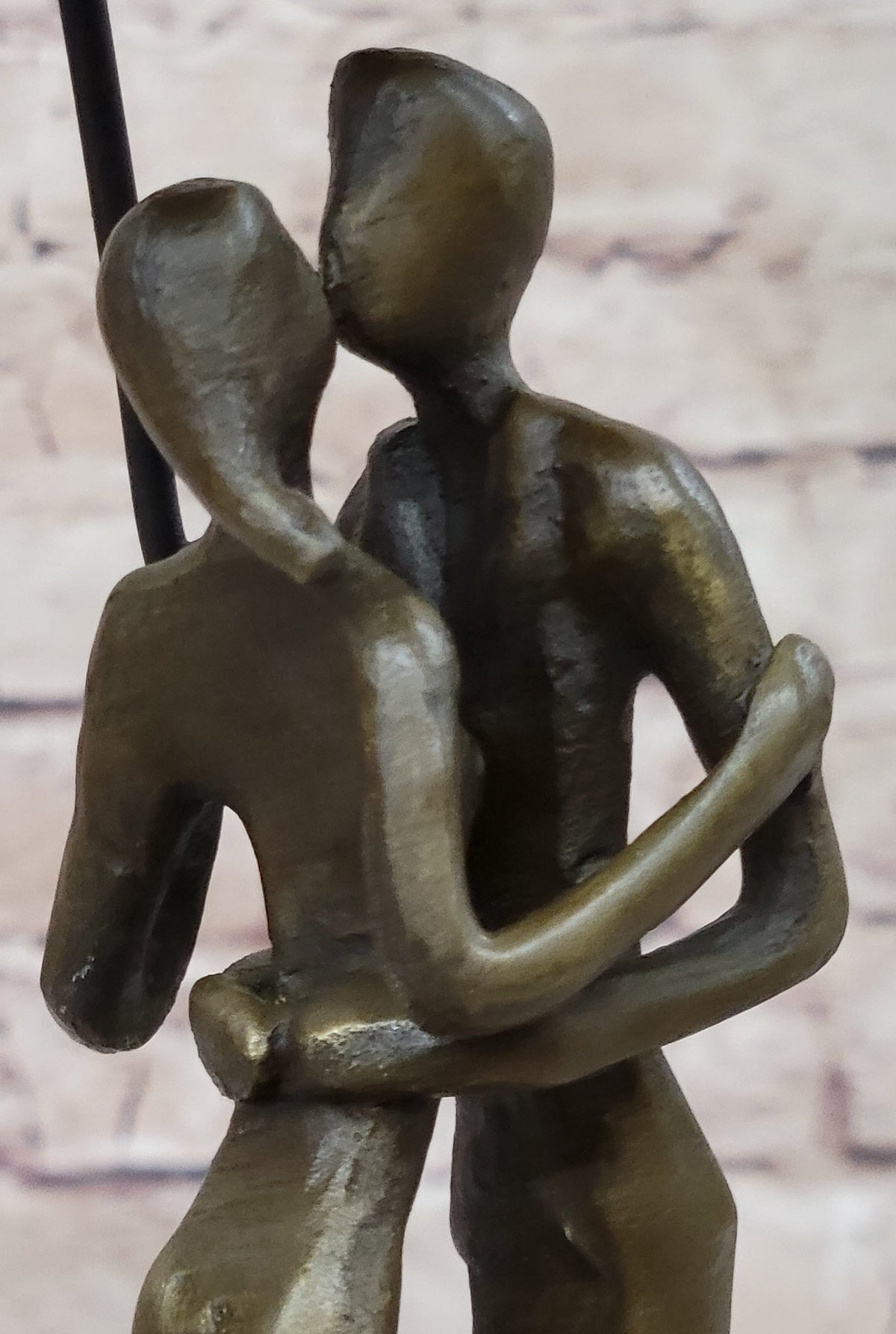 Lovers Romantic Kiss Under Umbrella Abstract Bronze Sculpture Figurine Original Art