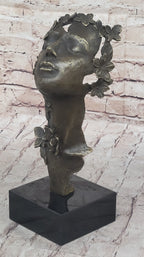 Abstract Surreal Female Bust Face Mask Butterflies Bronze Metal Sculpture Dali