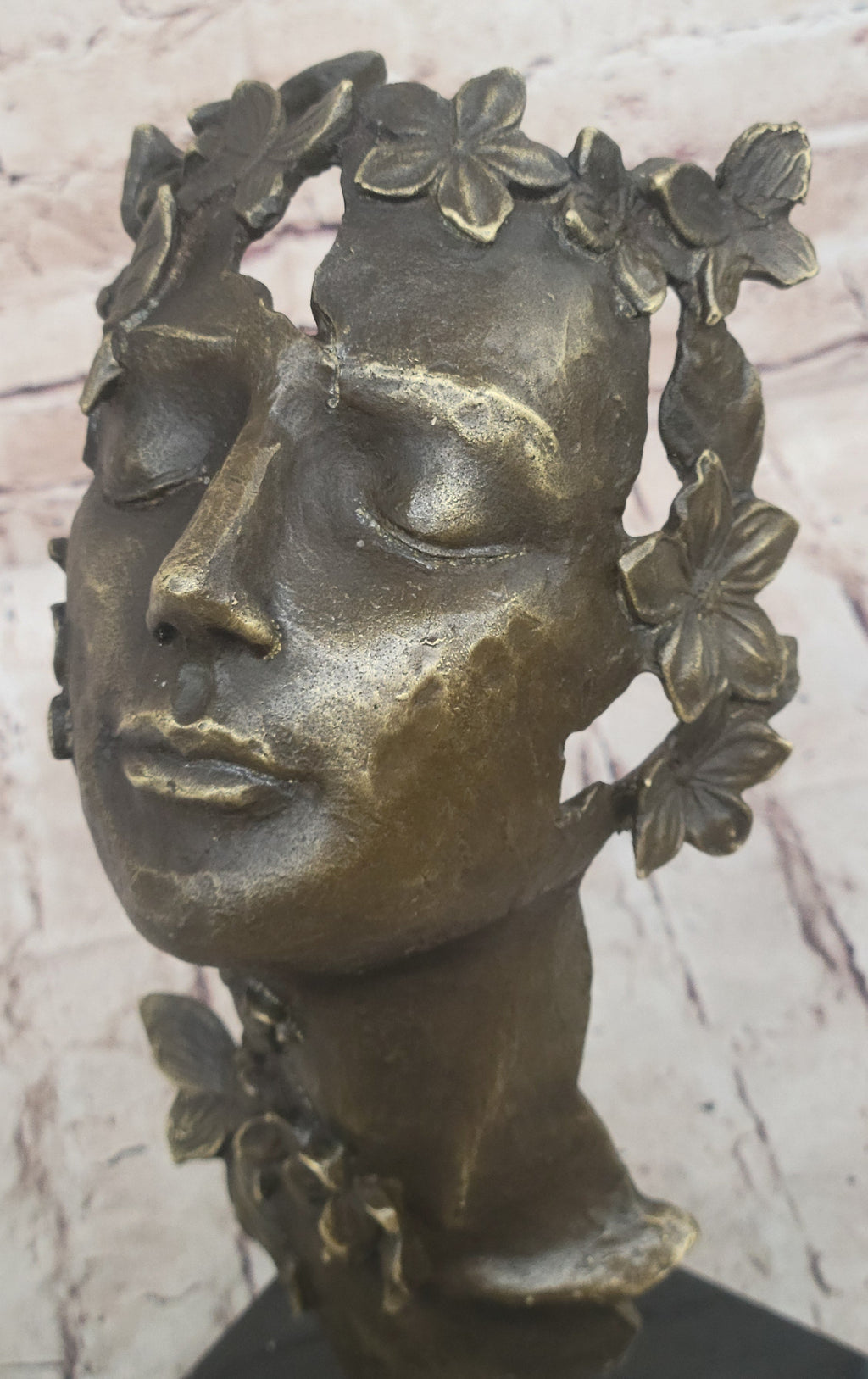 Abstract Surreal Female Bust Face Mask Butterflies Bronze Metal Sculpture Dali