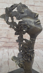 Abstract Surreal Female Bust Face Mask Butterflies Bronze Metal Sculpture Dali