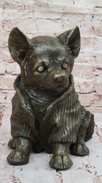 Cute Chihuahua Dog in Hooded Sweater Bronze Sculpture Figurine Statue Hot Cast
