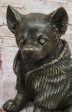 Cute Chihuahua Dog in Hooded Sweater Bronze Sculpture Figurine Statue Hot Cast