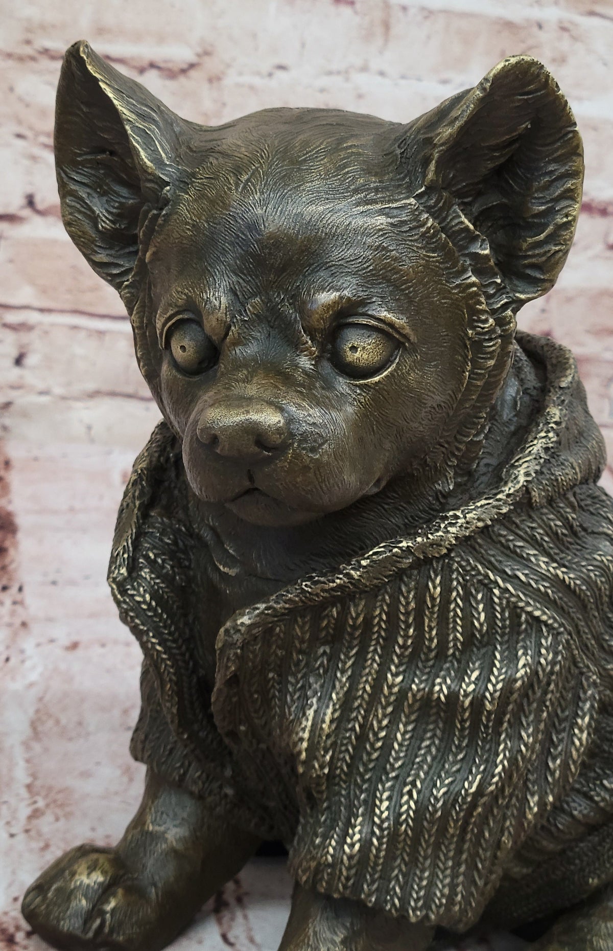 Cute Chihuahua Dog in Hooded Sweater Bronze Sculpture Figurine Statue Hot Cast