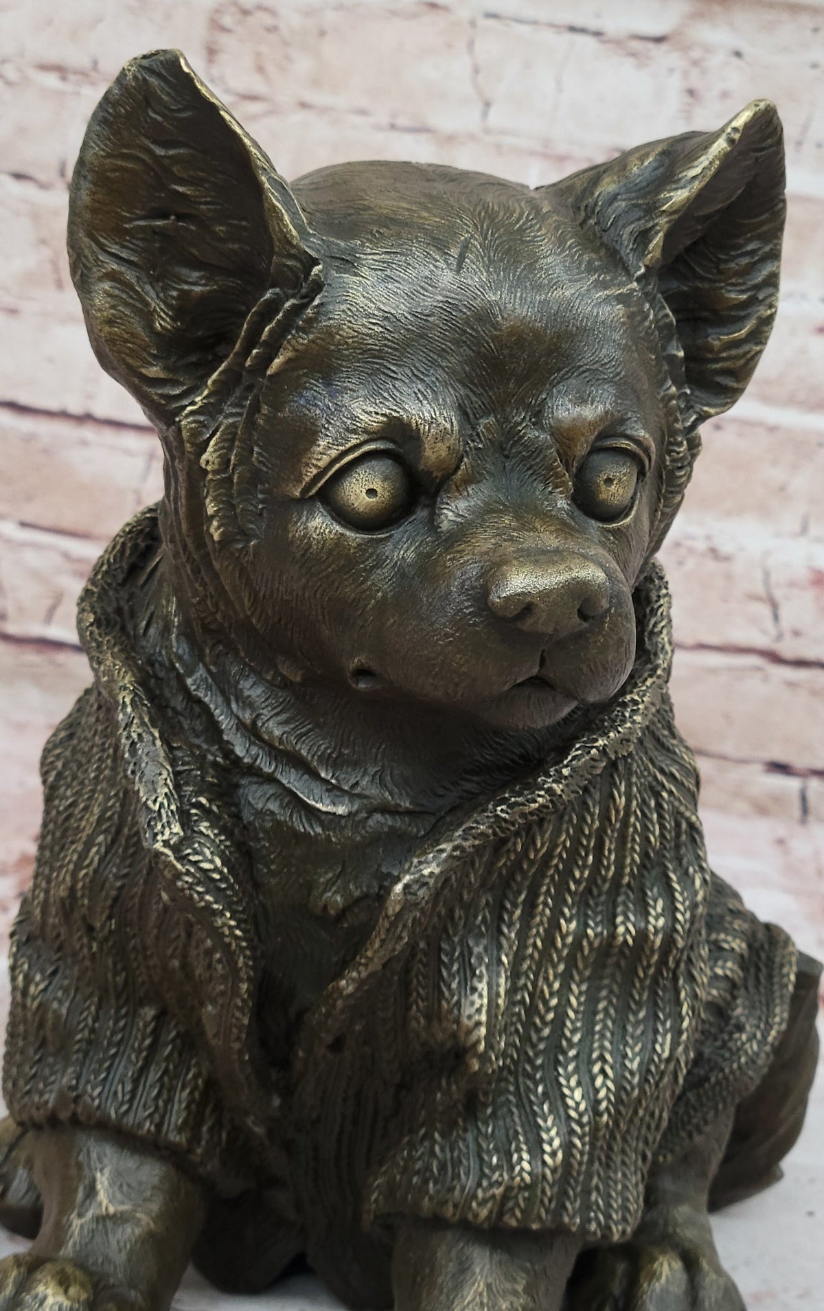Cute Chihuahua Dog in Hooded Sweater Bronze Sculpture Figurine Statue Hot Cast