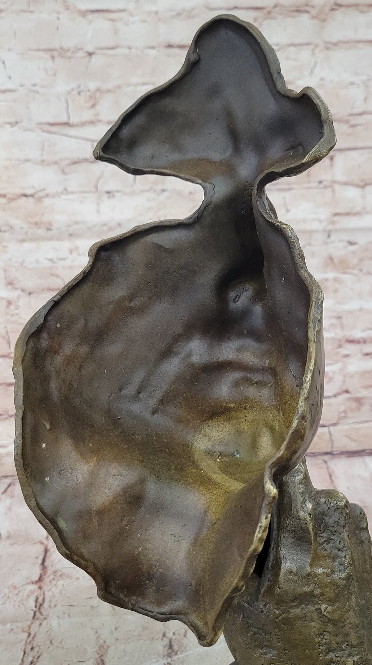 Abstract Dali Bronze Face Sculpture – Silence Shushing Statue on Marble Base