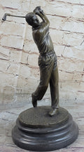 Bronze Golfer Statue Male Athlete Swing Sculpture Marble Base