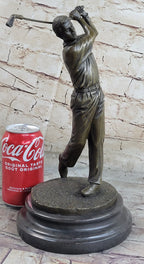 Bronze Golfer Statue Male Athlete Swing Sculpture Marble Base