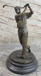 Bronze Golfer Statue Male Athlete Swing Sculpture Marble Base