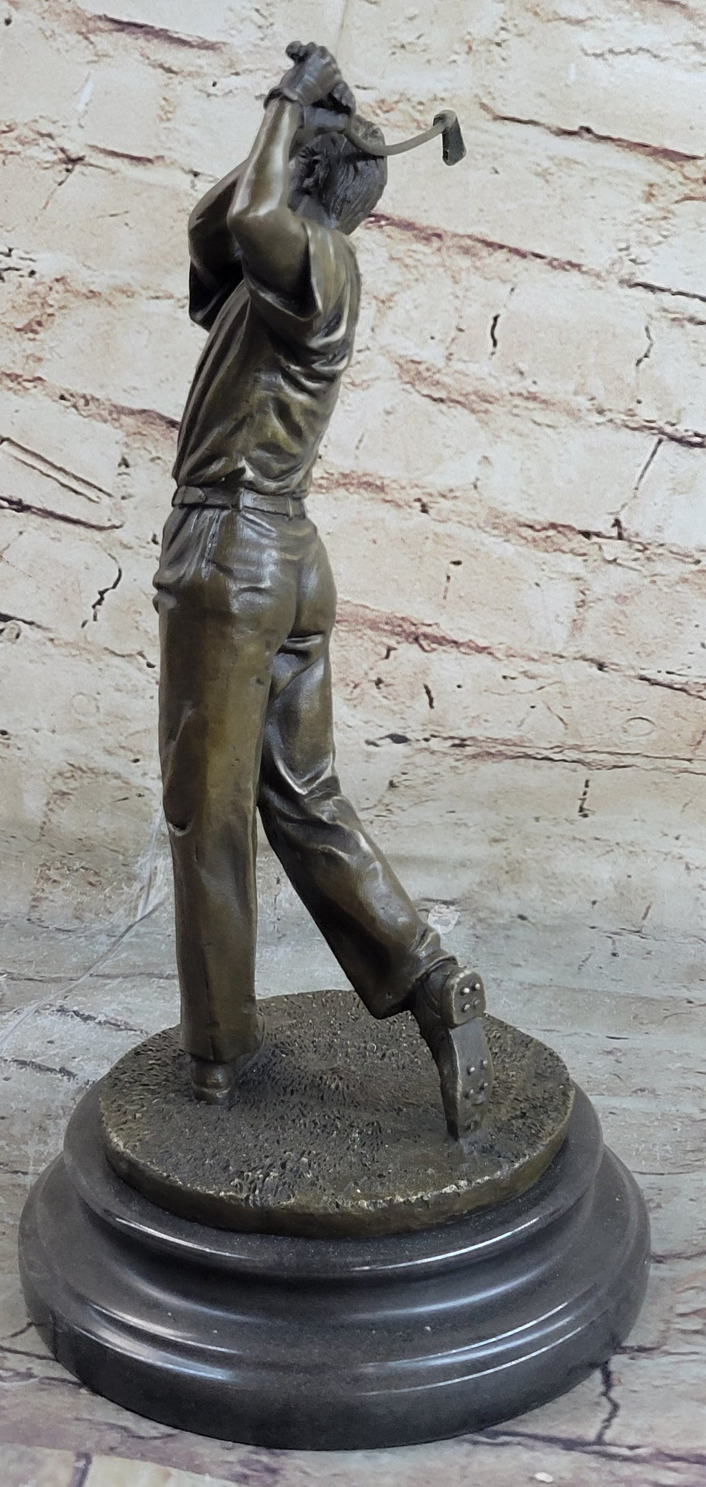 Bronze Golfer Statue Male Athlete Swing Sculpture Marble Base