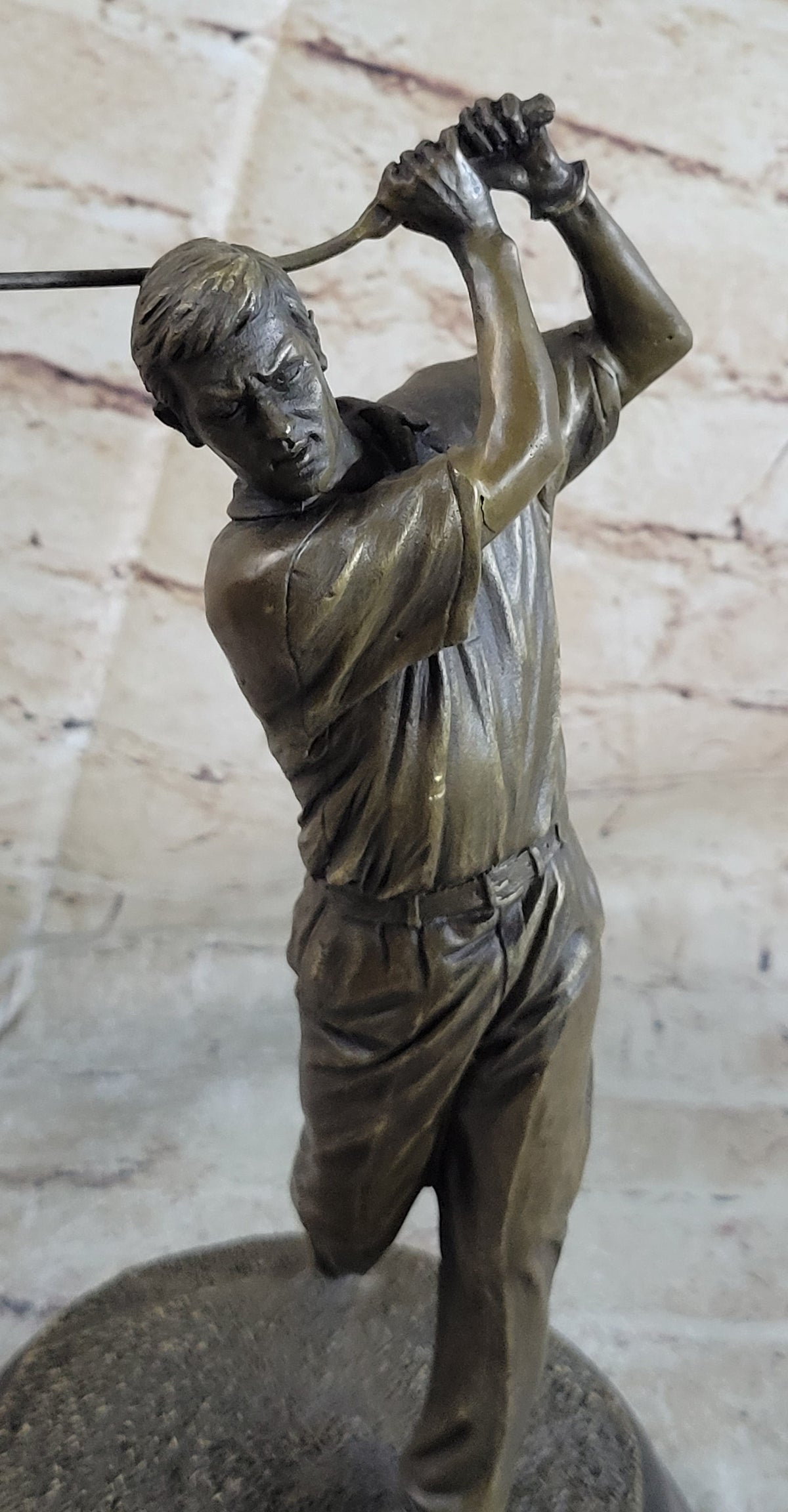 Bronze Golfer Statue Male Athlete Swing Sculpture Marble Base