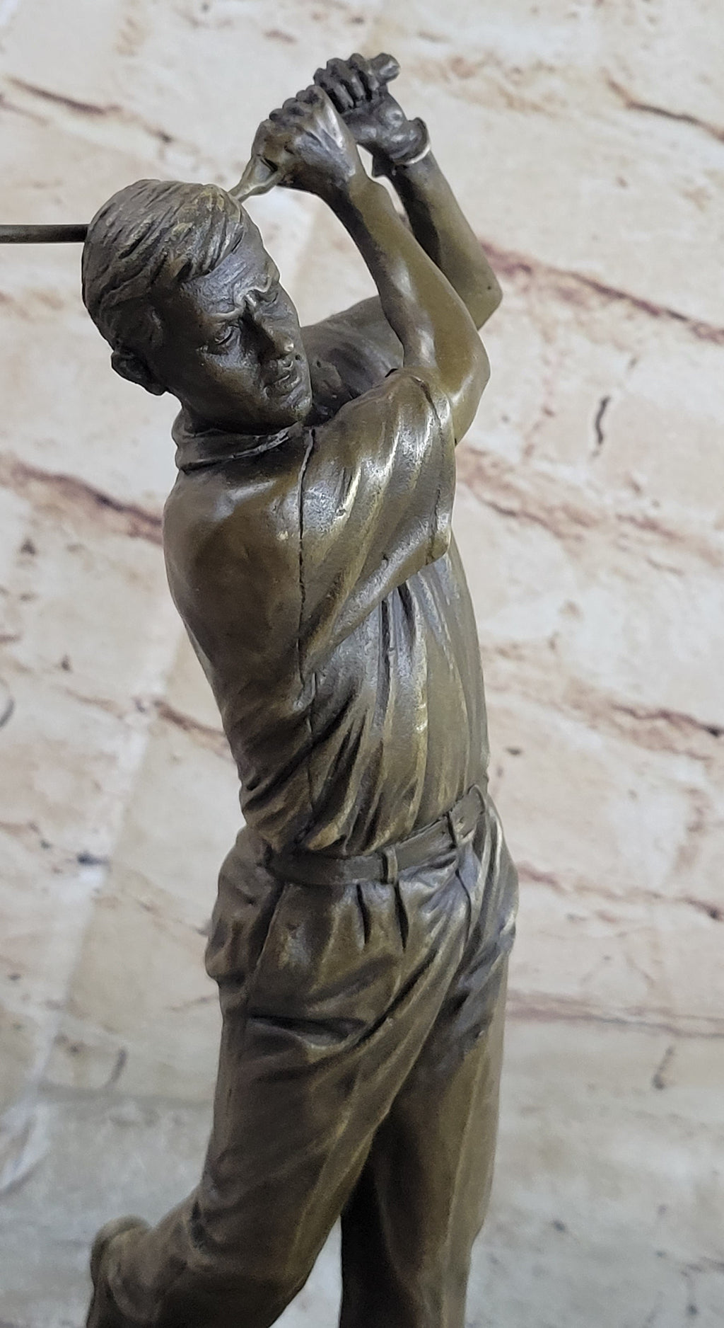 Bronze Golfer Statue Male Athlete Swing Sculpture Marble Base