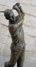 Bronze Golfer Statue Male Athlete Swing Sculpture Marble Base