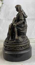La Pieta by Michelangelo Bronze Sculpture Statue Miniature Replica on Marble Base