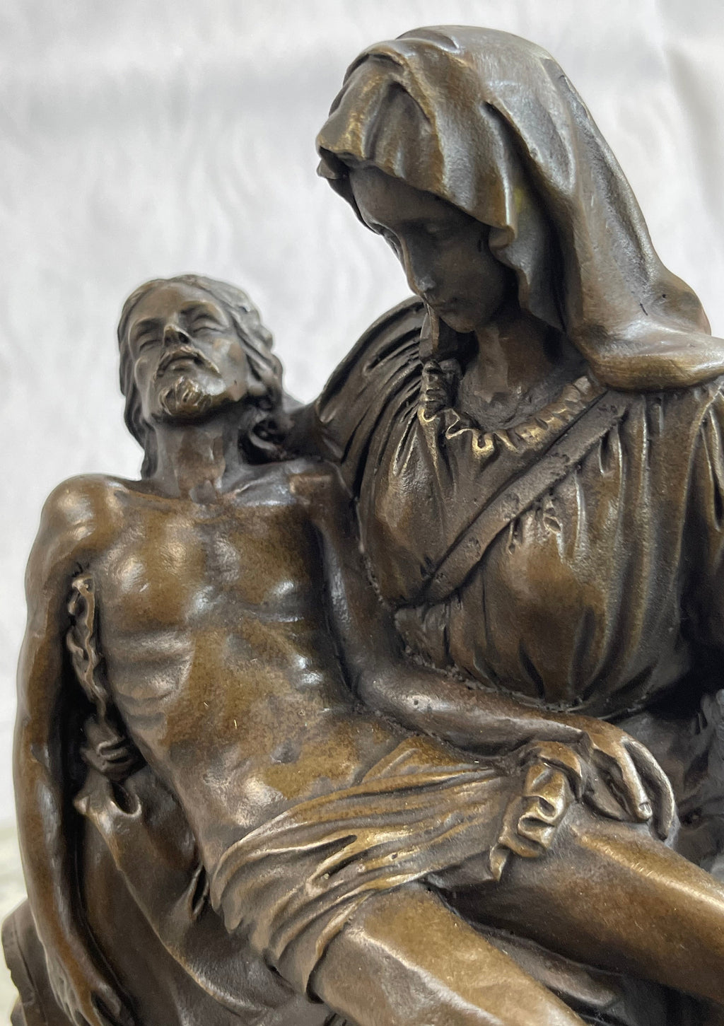 La Pieta by Michelangelo Bronze Sculpture Statue Miniature Replica on Marble Base