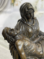 La Pieta by Michelangelo Bronze Sculpture Statue Miniature Replica on Marble Base