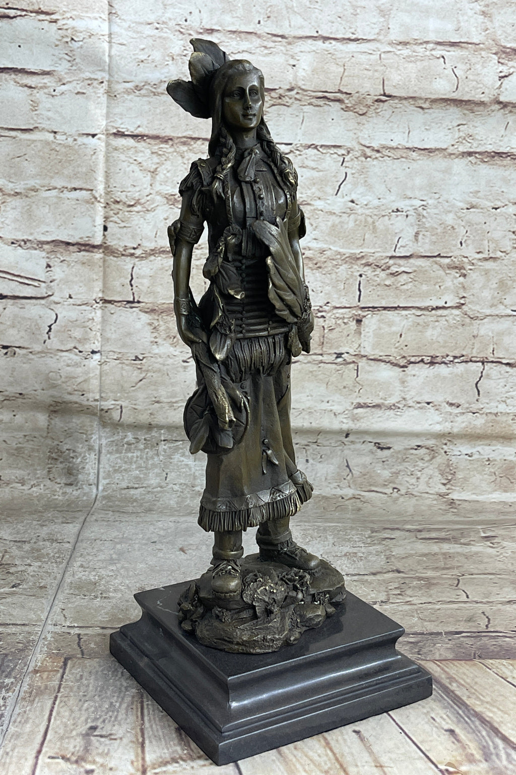Fierce Native American Indian Woman Original Signed B.Wood LostWax Bronze Statue