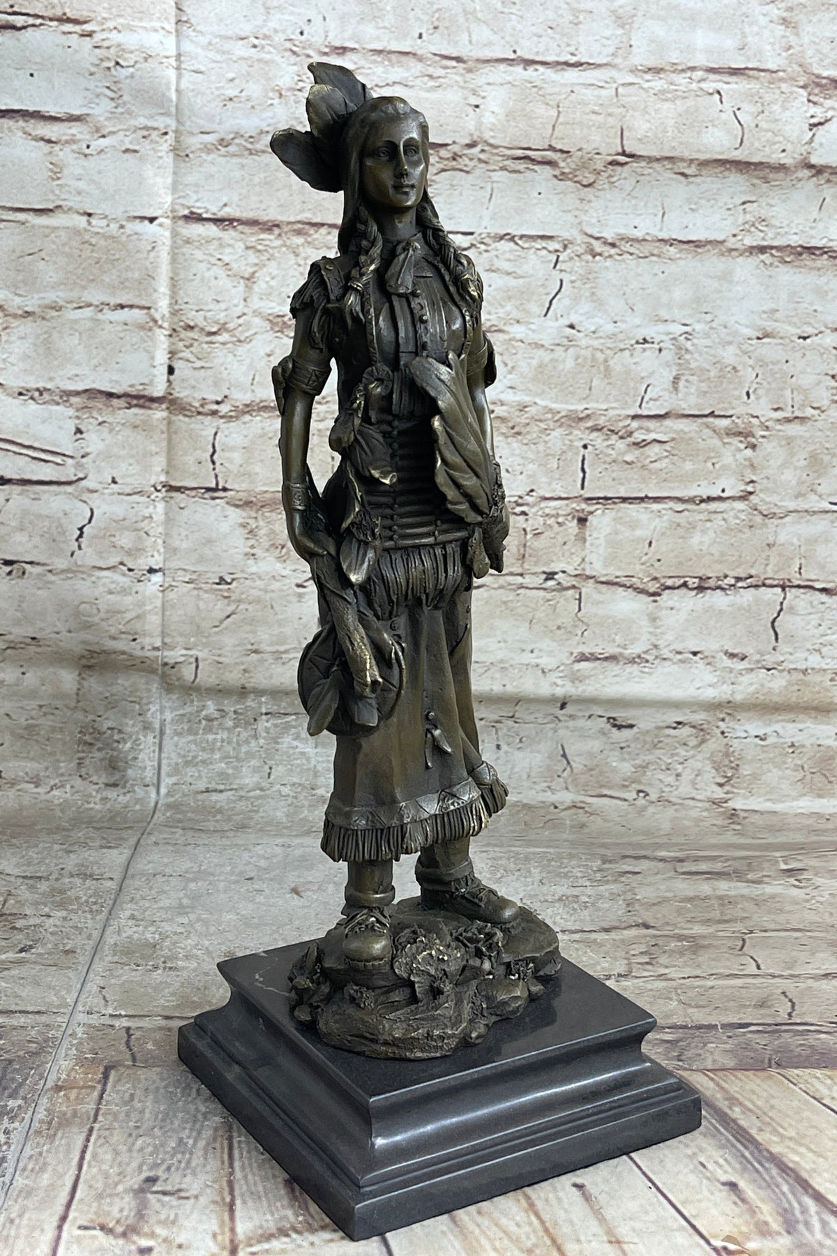 Fierce Native American Indian Woman Original Signed B.Wood LostWax Bronze Statue
