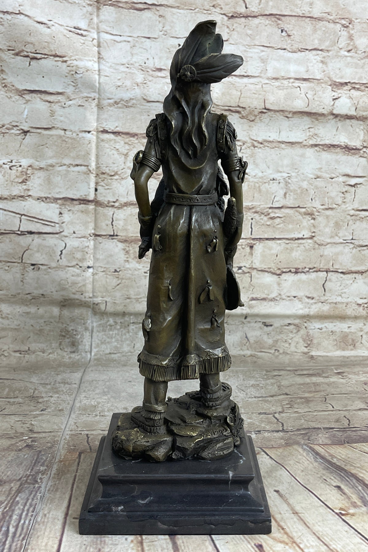Fierce Native American Indian Woman Original Signed B.Wood LostWax Bronze Statue