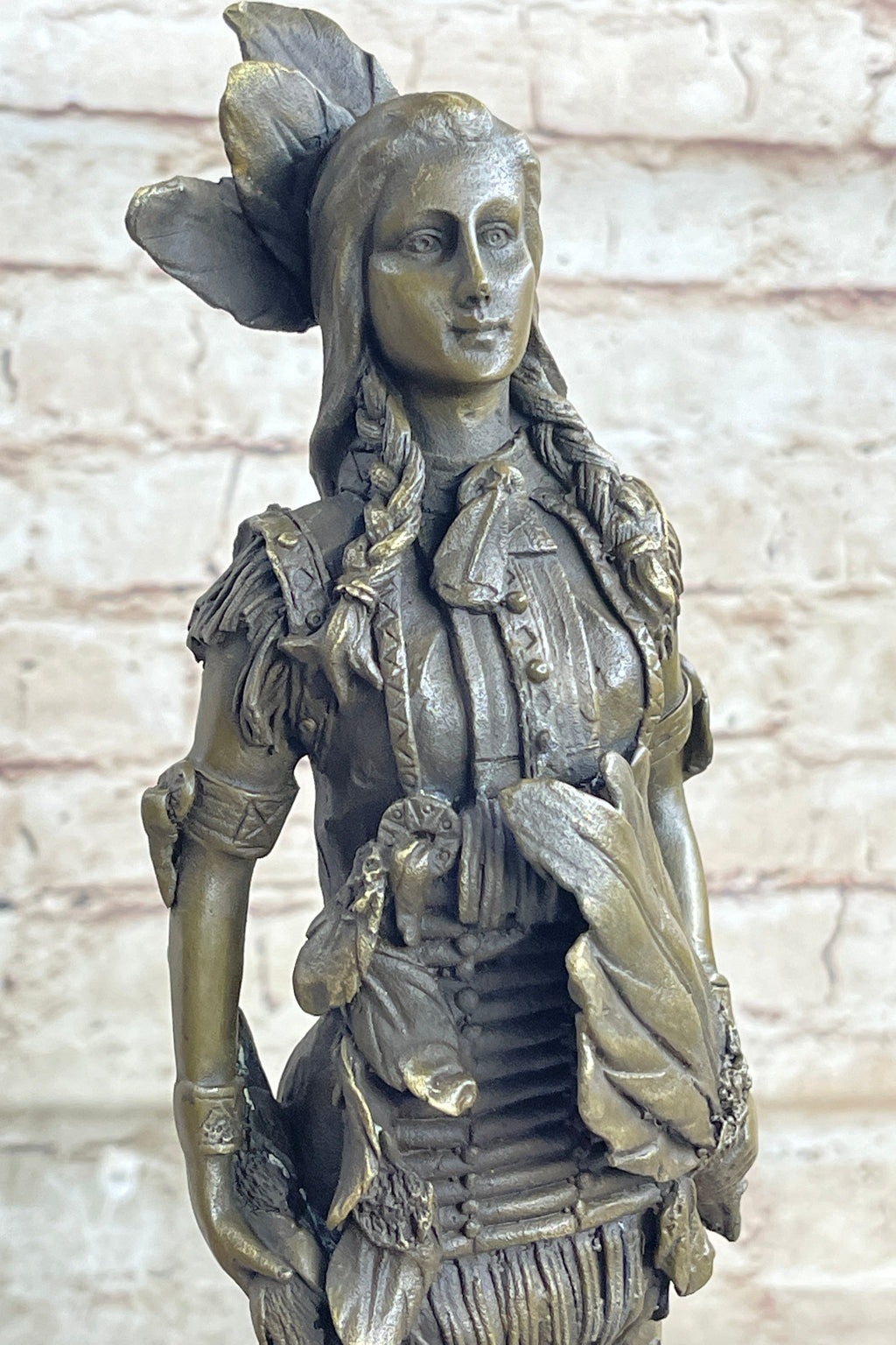 Fierce Native American Indian Woman Original Signed B.Wood LostWax Bronze Statue
