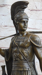 Art Deco Large Odysseus Roman Warrior Bronze Sculpture Marble Base Figure Decor