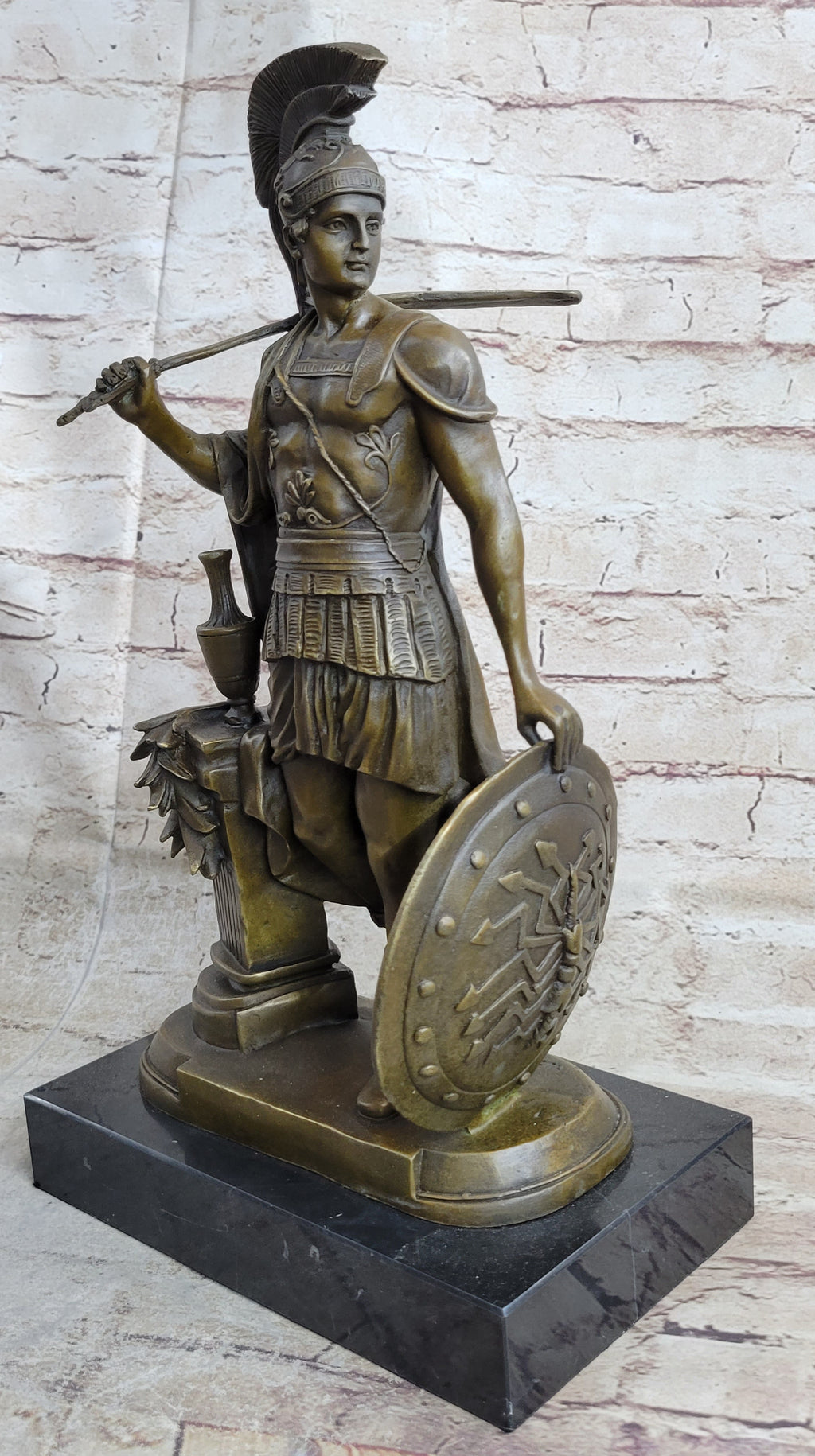 Art Deco Large Odysseus Roman Warrior Bronze Sculpture Marble Base Figure Decor