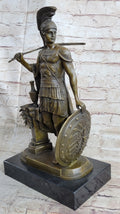 Art Deco Large Odysseus Roman Warrior Bronze Sculpture Marble Base Figure Decor