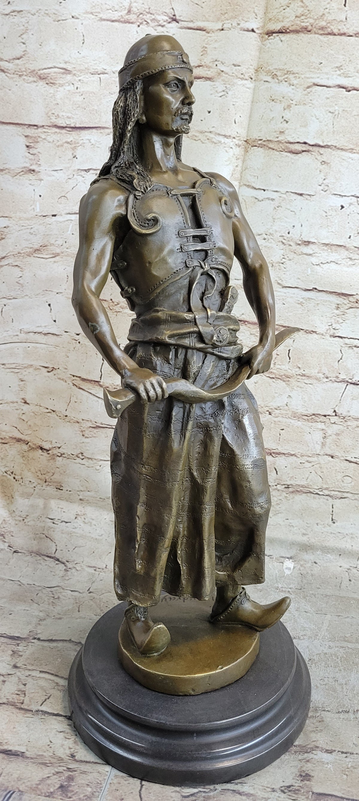 L'Emir Middle Eastern Arabian Turkish Warrior Commander Bronze Statue Sculpture Decor