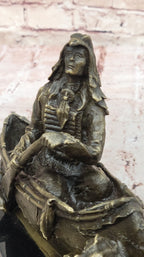 Native American Indian Man in Canoe Bronze Statue Sculpture Figure 7" x 10"