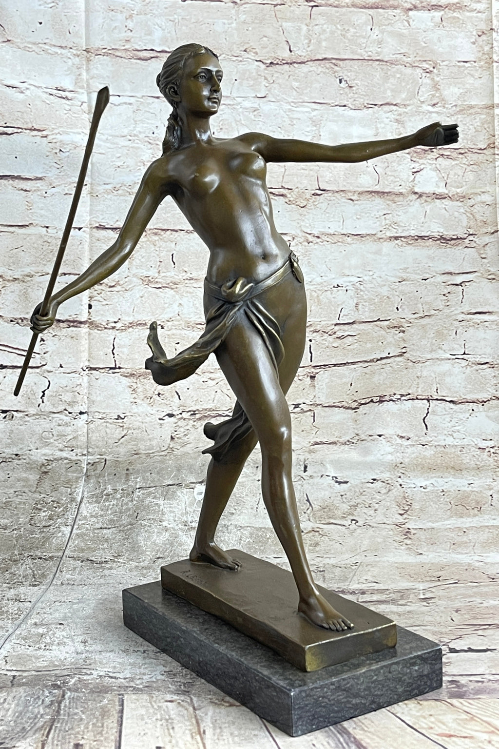 Hippolyta Amazon Warrior Queen Bronze Statue Sculpture Nude Figure on Marble Base