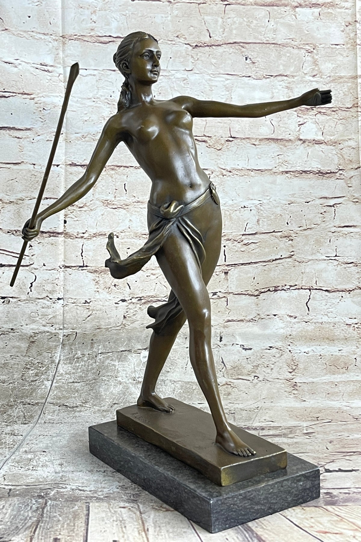 Hippolyta Amazon Warrior Queen Bronze Statue Sculpture Nude Figure on Marble Base