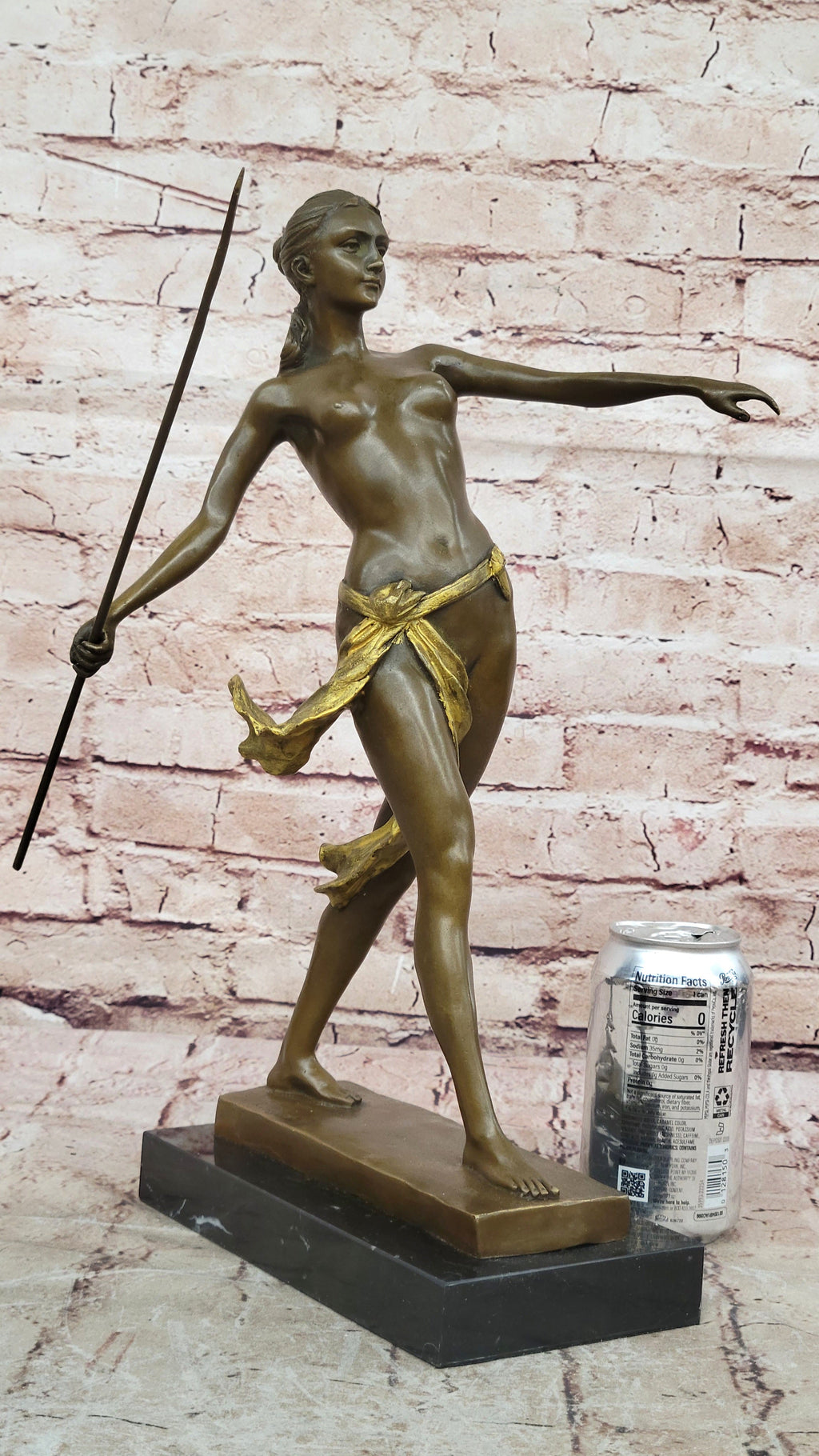 Diana the Huntress Bronze Female Warrior Artemis Sculpture with Spear
