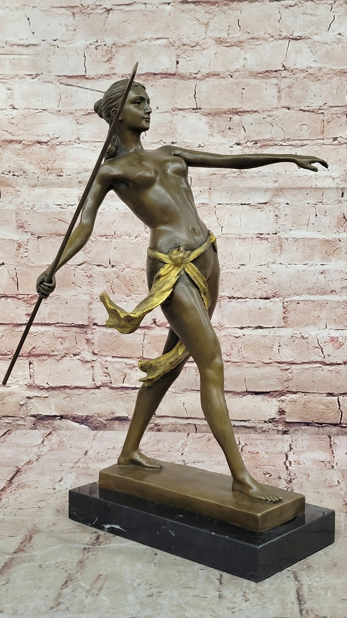 Diana the Huntress Bronze Female Warrior Artemis Sculpture with Spear