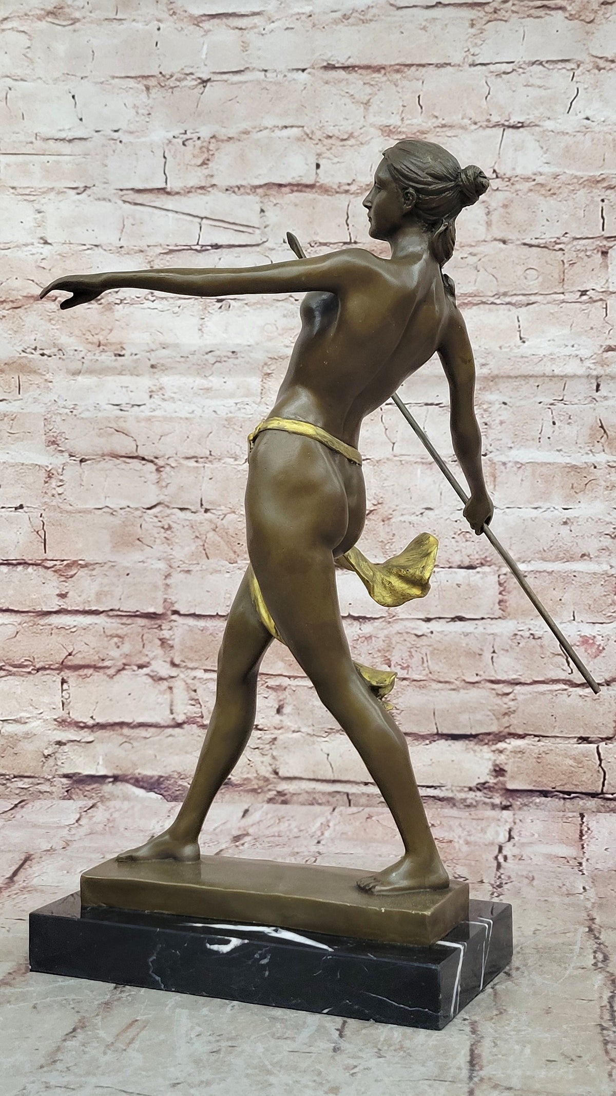 Diana the Huntress Bronze Female Warrior Artemis Sculpture with Spear