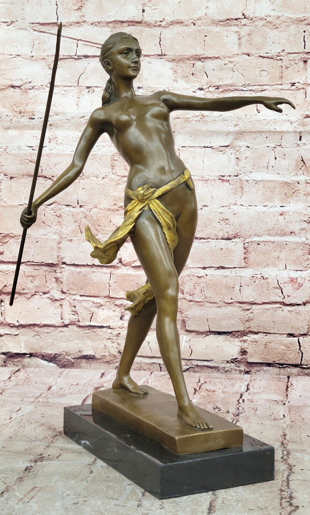 Diana the Huntress Bronze Female Warrior Artemis Sculpture with Spear