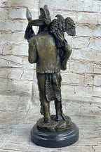 Native American Warrior and Eagle Sculpture Signed Original M. Lopez Bronze