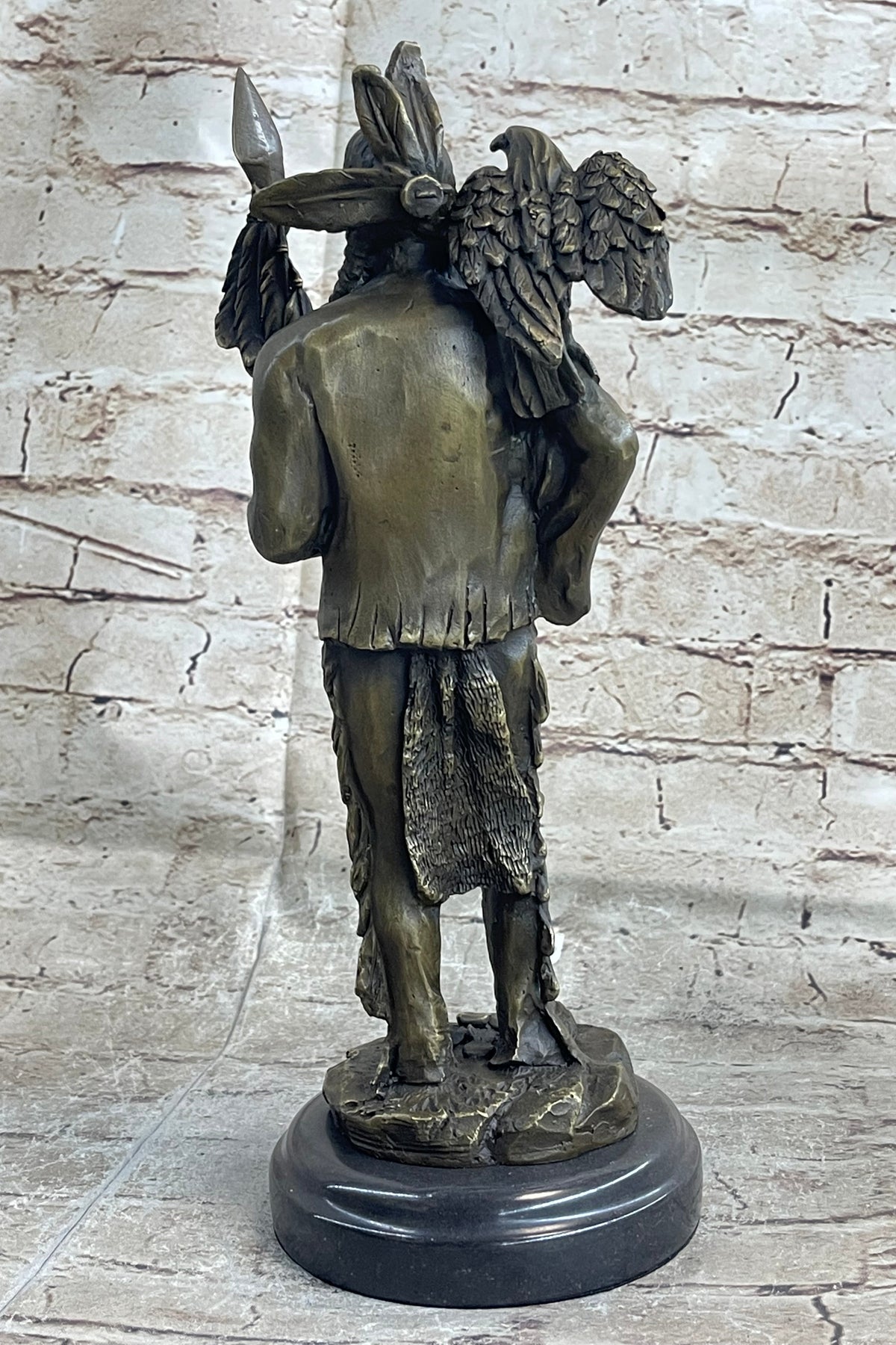 Native American Warrior and Eagle Sculpture Signed Original M. Lopez Bronze