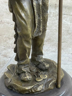 Native American Warrior and Eagle Sculpture Signed Original M. Lopez Bronze