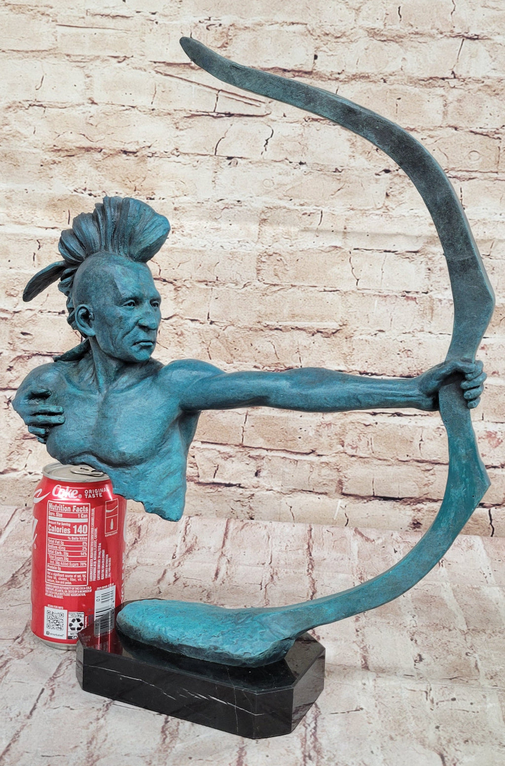 Native American Indian Mohawk Archer Pulling Bow Bronze Sculpture by Mario Nick