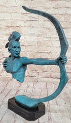 Native American Indian Mohawk Archer Pulling Bow Bronze Sculpture by Mario Nick