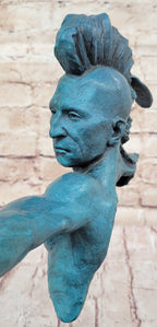 Native American Indian Mohawk Archer Pulling Bow Bronze Sculpture by Mario Nick