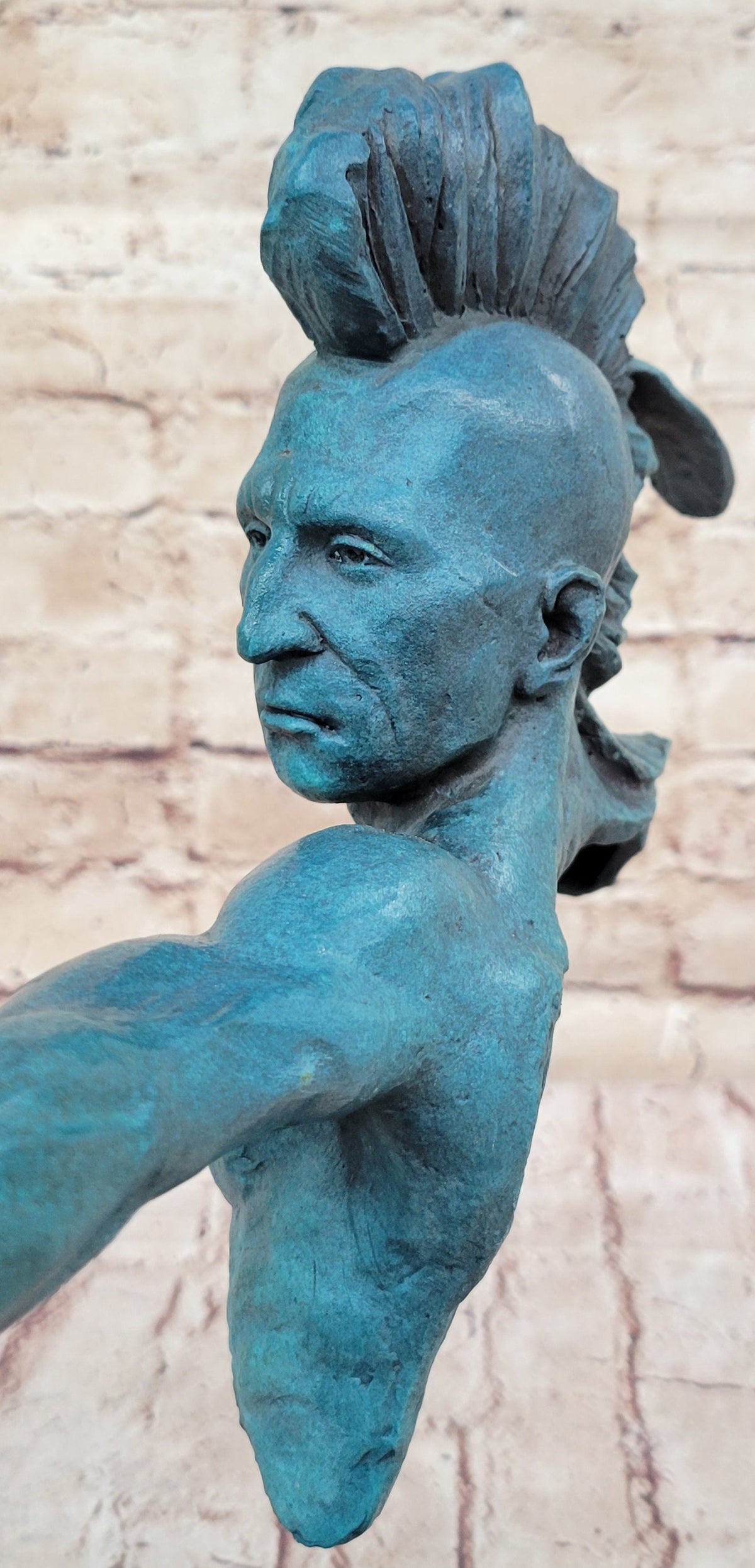 Native American Indian Mohawk Archer Pulling Bow Bronze Sculpture by Mario Nick