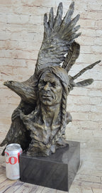 Native American Indian Man and Eagle - Bronze Bust Sculpture by Milo