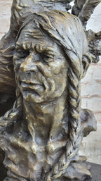Native American Indian Man and Eagle - Bronze Bust Sculpture by Milo