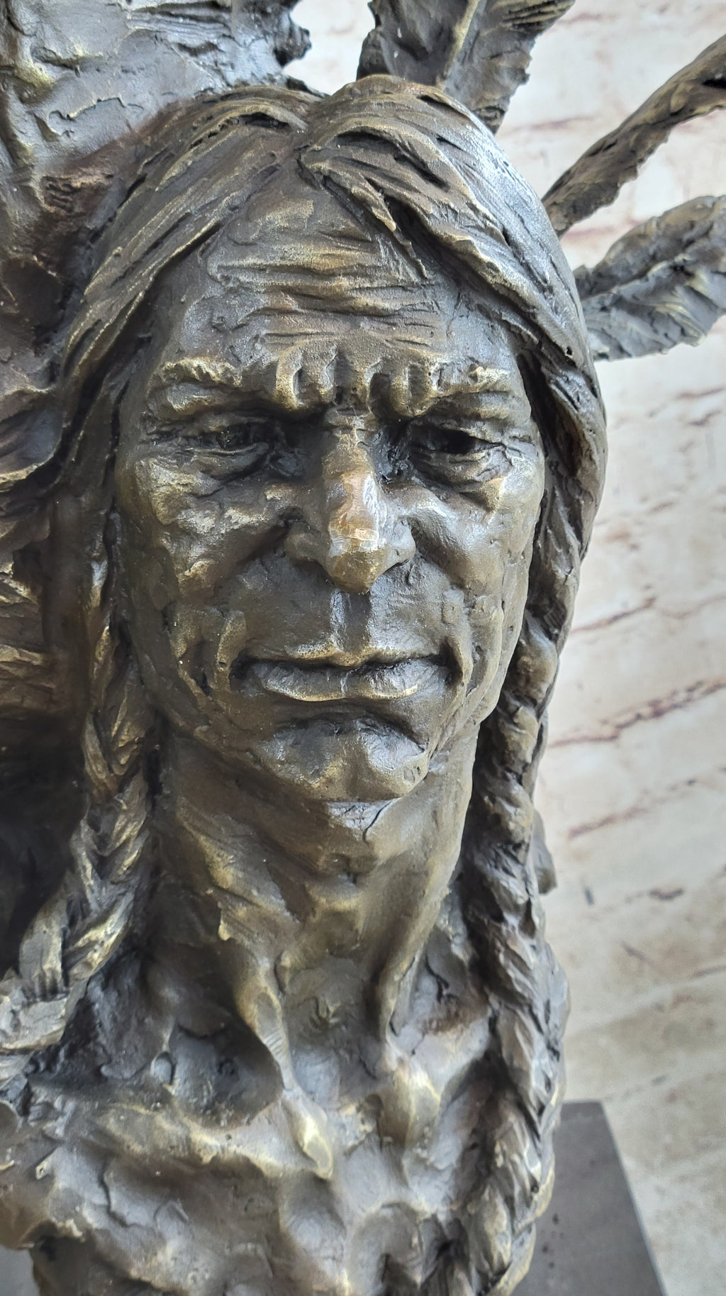 Native American Indian Man and Eagle - Bronze Bust Sculpture by Milo