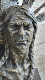 Native American Indian Man and Eagle - Bronze Bust Sculpture by Milo