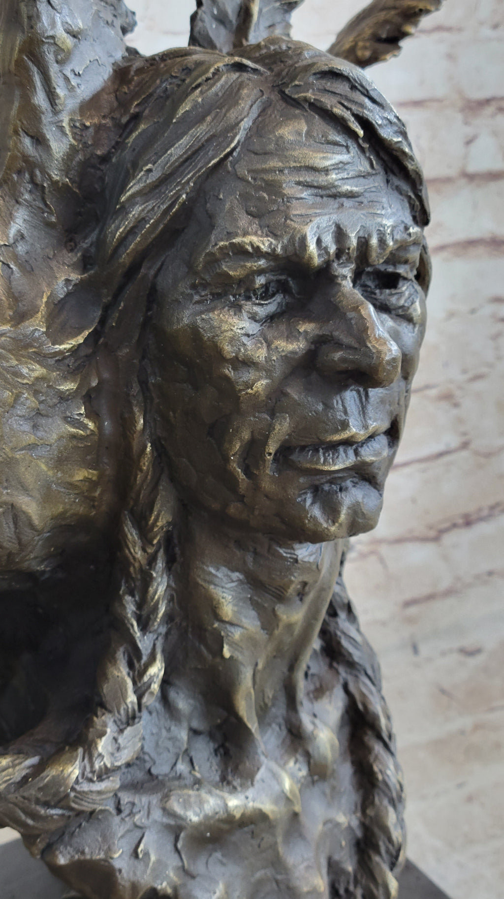 Native American Indian Man and Eagle - Bronze Bust Sculpture by Milo