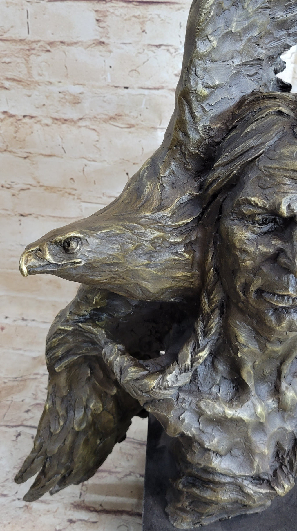 Native American Indian Man and Eagle - Bronze Bust Sculpture by Milo