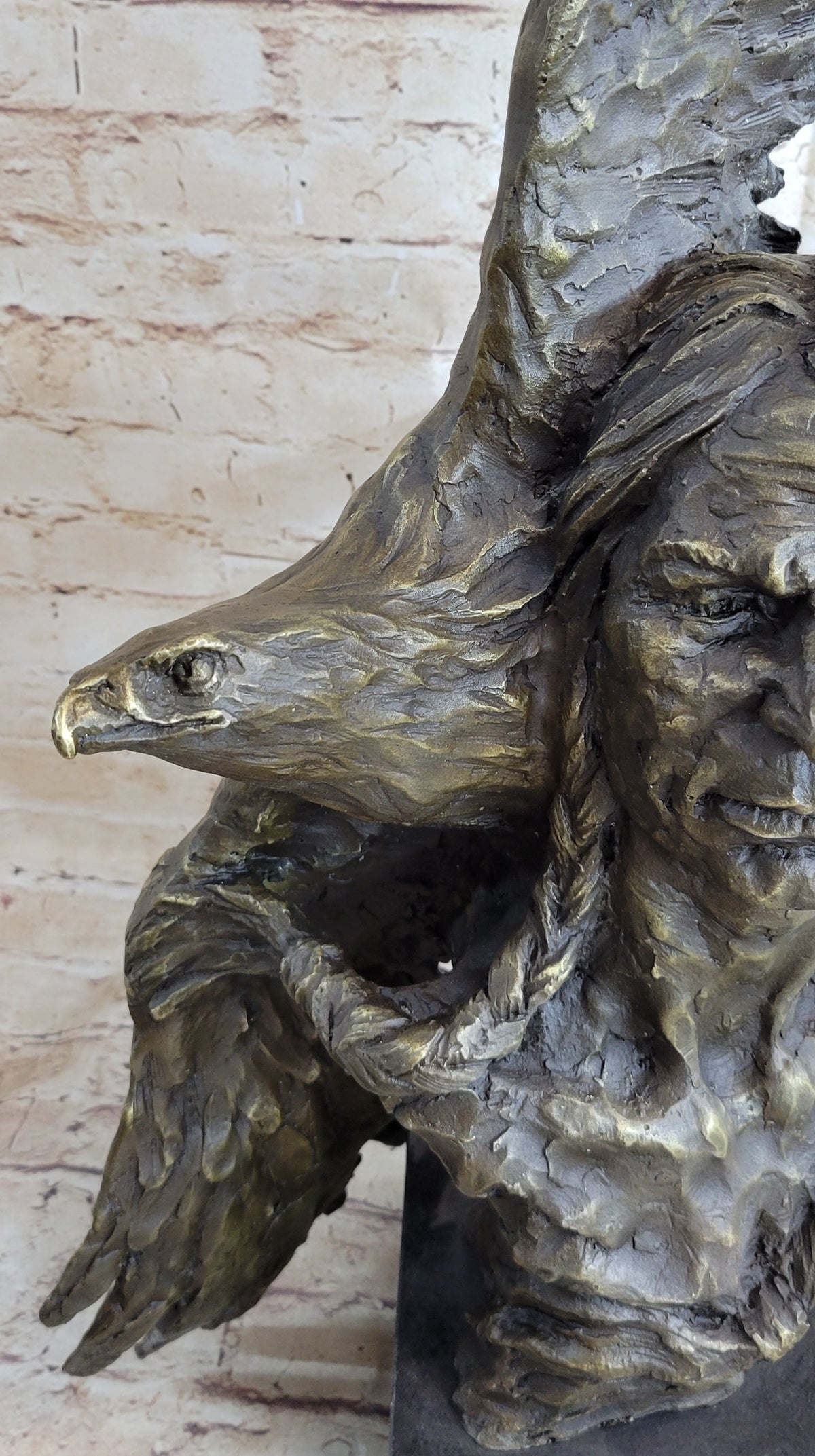 Native American Indian Man and Eagle - Bronze Bust Sculpture by Milo