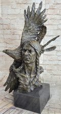 Native American Indian Man and Eagle - Bronze Bust Sculpture by Milo