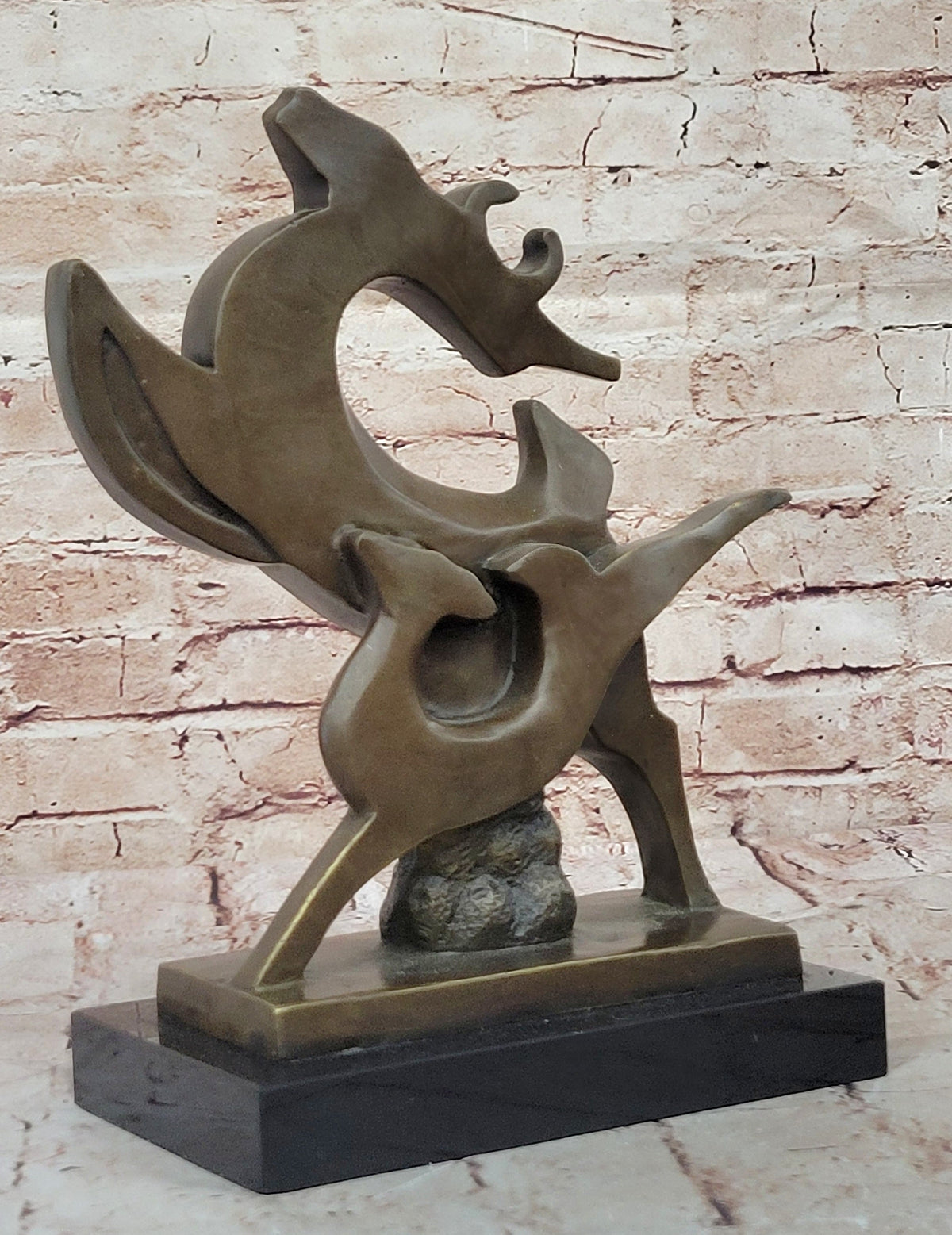 Abstract Bronze Deer Sculpture – Modern Wildlife Art on Marble Base